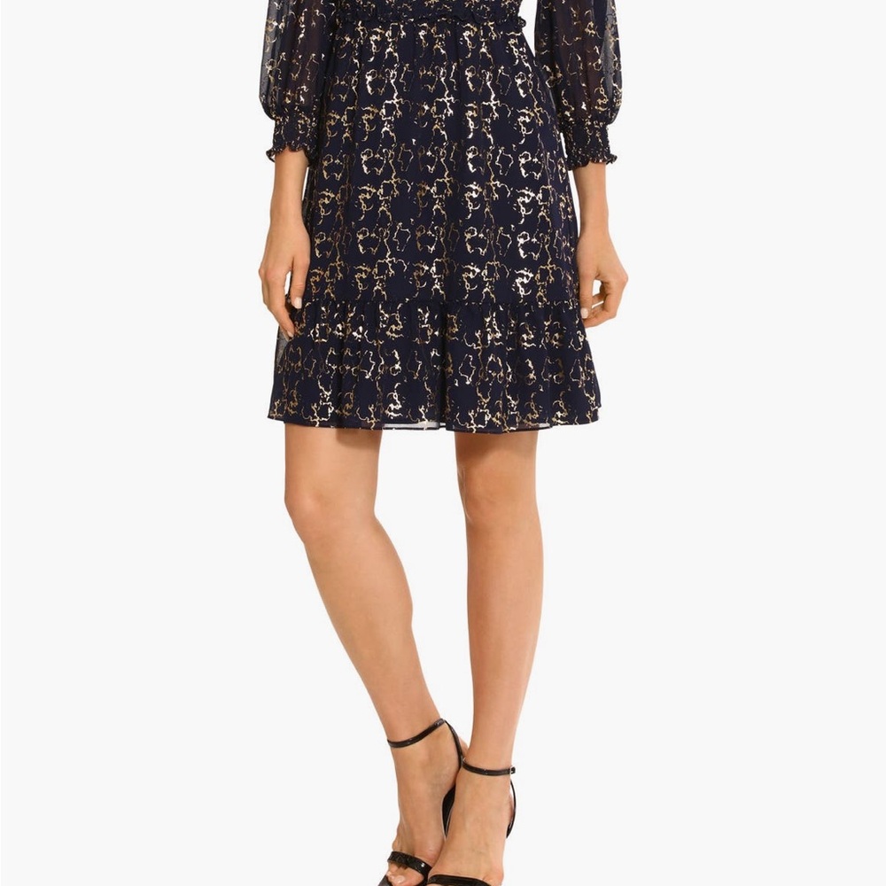 Maggy London navy blue and Gold Long Sleeve Dress